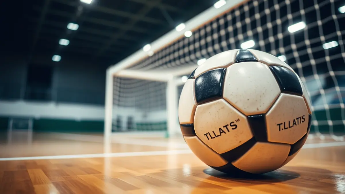Imagen genérica de un balón de fútbol sala en una cancha, con la portería al fondo.
