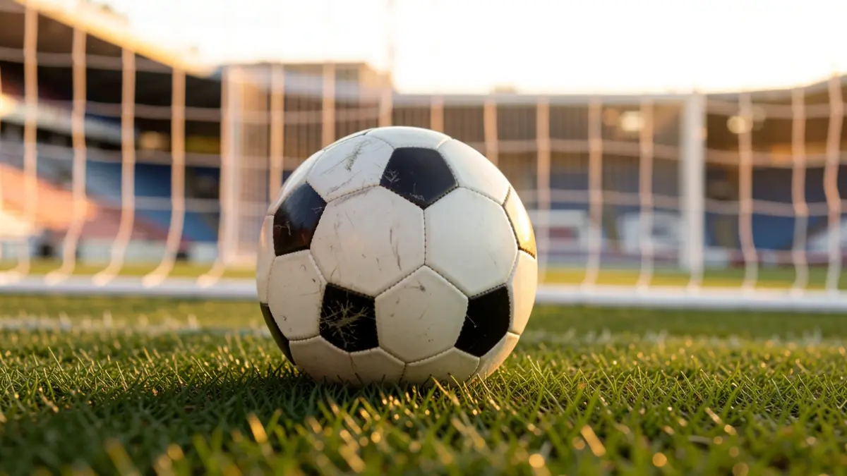 Imaxe xenérica dun balón de fútbol sobre o céspede dun estadio.