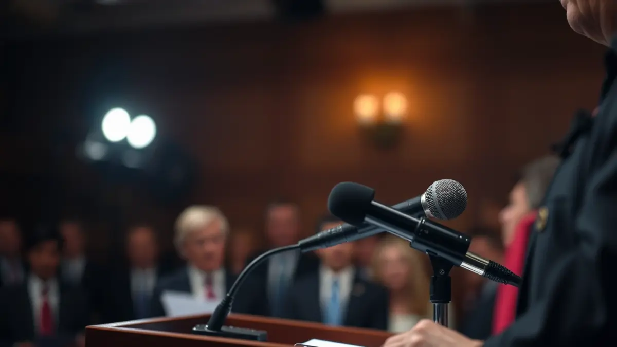 Imaxe xenérica dun micrófono nun podio, simbolizando un debate político.