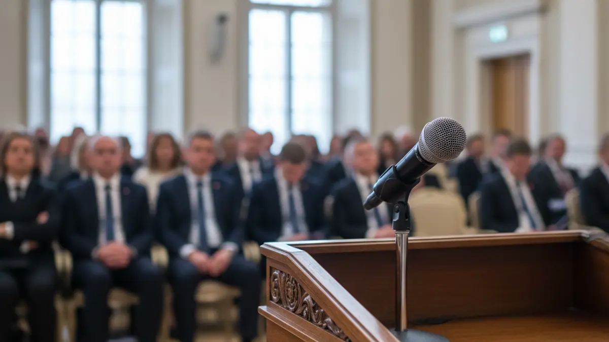 Imagen genérica de un micrófono en un atril, simbolizando una rueda de prensa o declaración política.