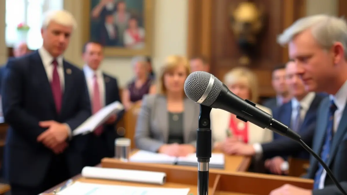 Imaxe xenérica dun micrófono nun podio, simbolizando un debate político.
