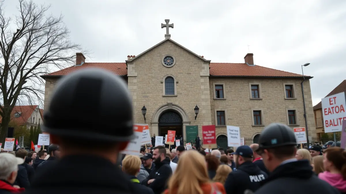 Imagen de una protesta frente a un edificio del ayuntamiento en Galicia.