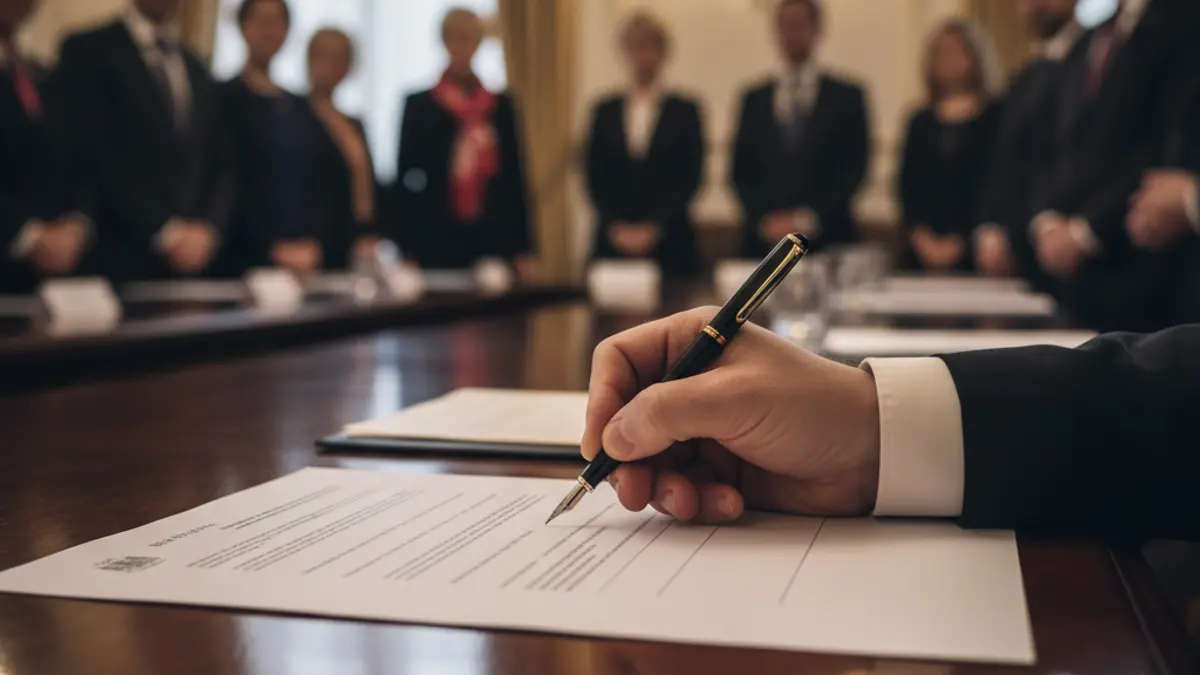 Imagen genérica de una mano firmando un documento, simbolizando una decisión política.