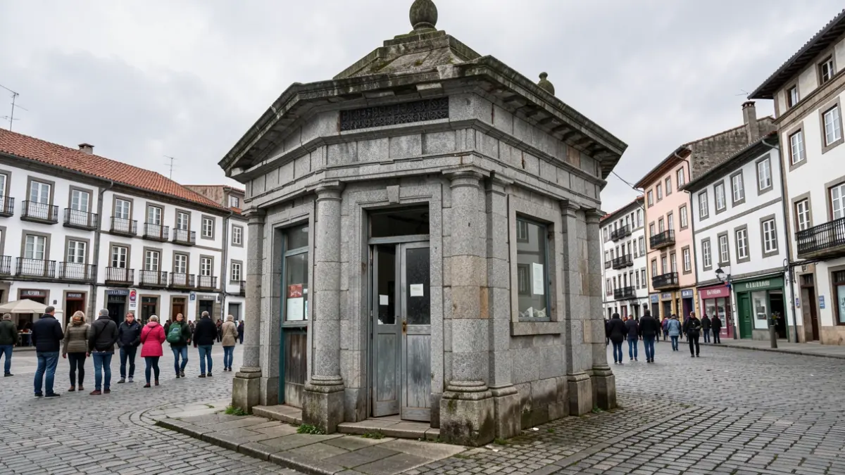 Imagen de un quiosco antiguo en la Praza Maior de Lugo.