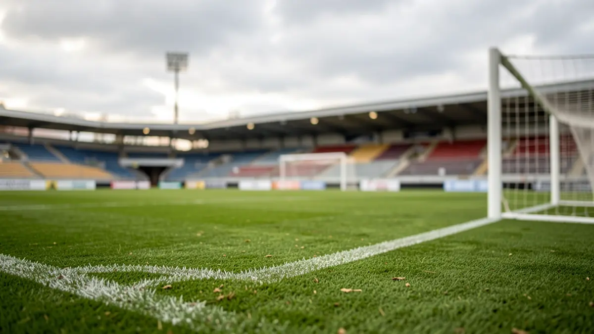 Imaxe xenérica dun campo de fútbol coas bancadas desenfocadas.