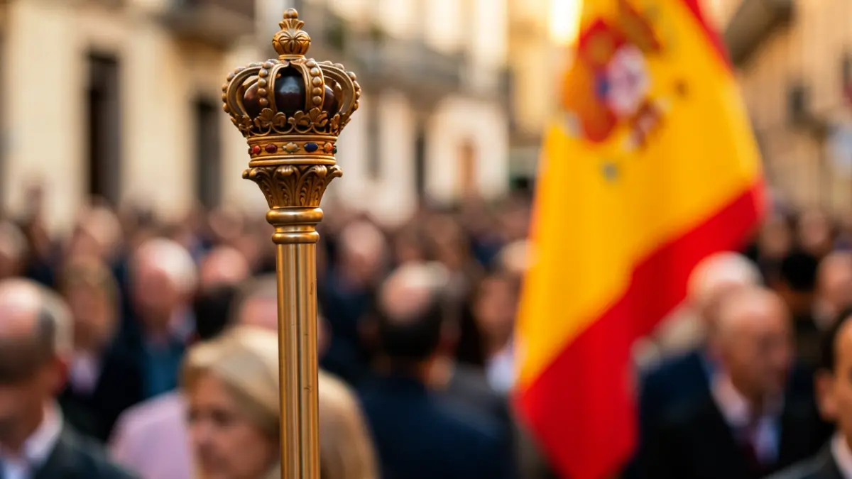 Imagen genérica de un cetro real y una bandera española difuminada.