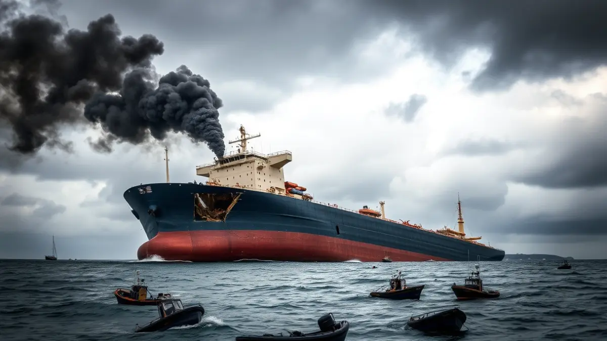 Imaxe do petroleiro Polycommander accidentado na ría de Vigo en 1970.