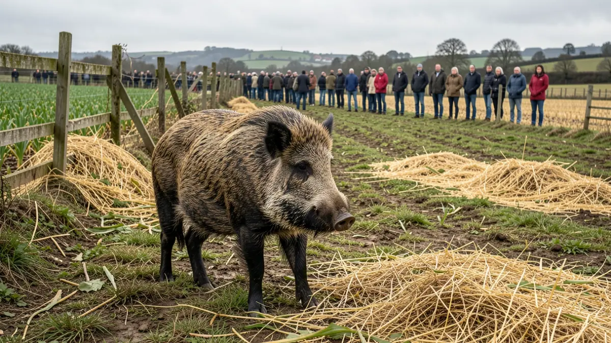 Imaxe dun xabaril nun campo danado nos Ancares.