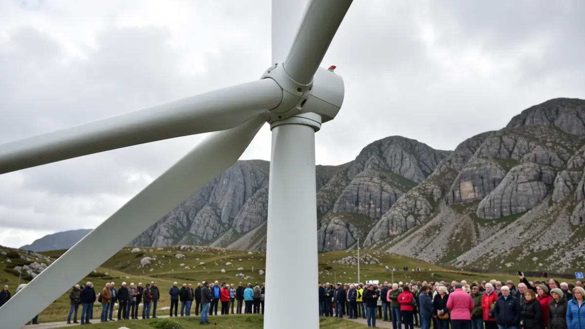 Imaxe xenérica dun aeroxerador nun día nubrado en Galicia.