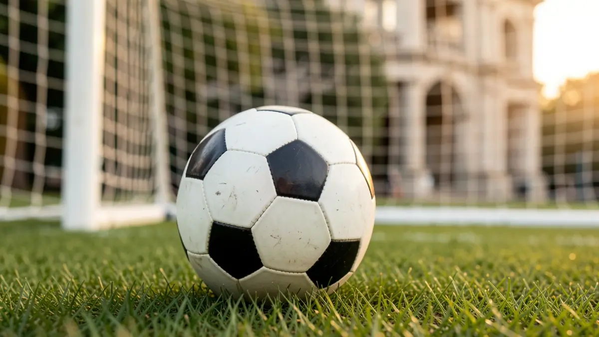 Imagen genérica de un balón de fútbol sobre césped con red borrosa al fondo.