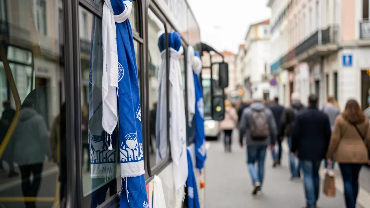 Autobús urbano decorado con motivos del Deportivo por las calles de A Coruña.