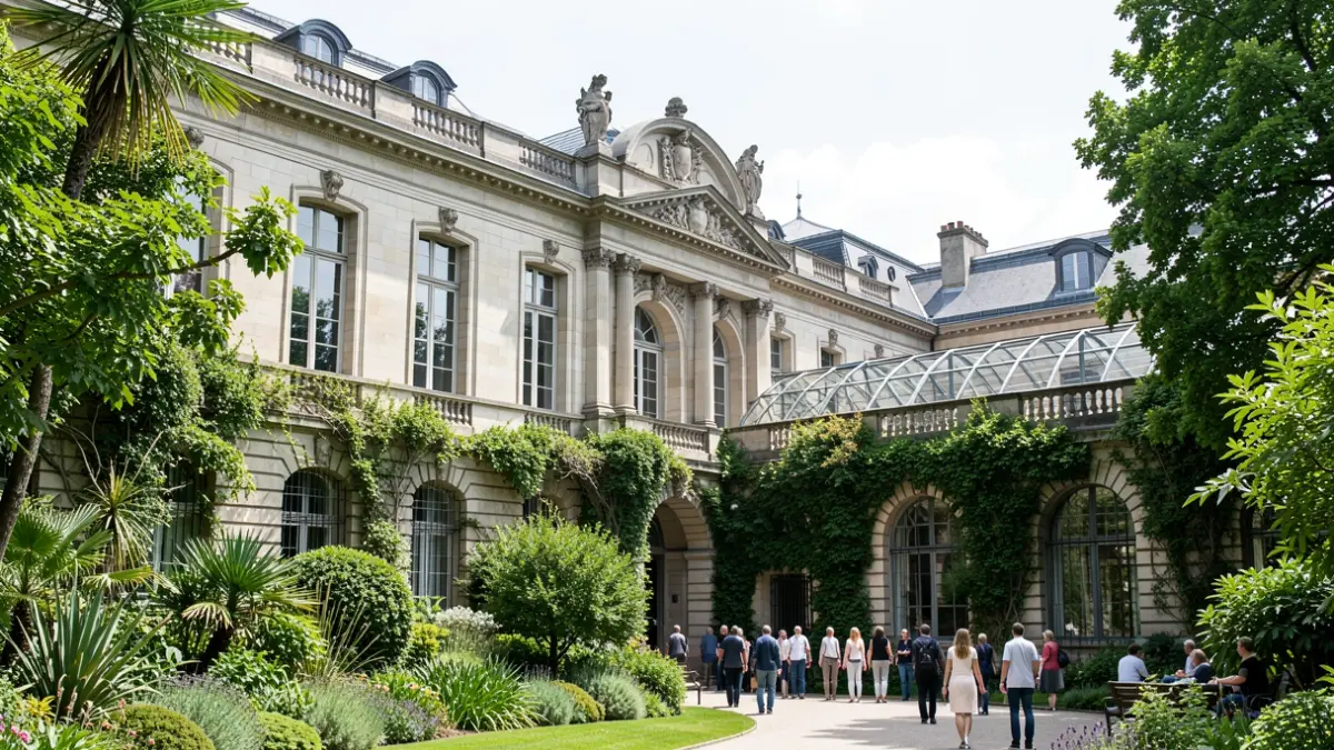 Imaxe xenérica dun xardín botánico histórico con elementos modernos.