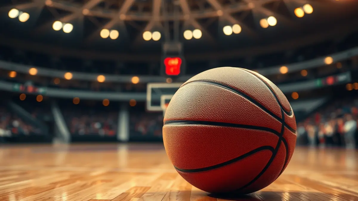 Imaxe xenérica dun balón de baloncesto nunha cancha.