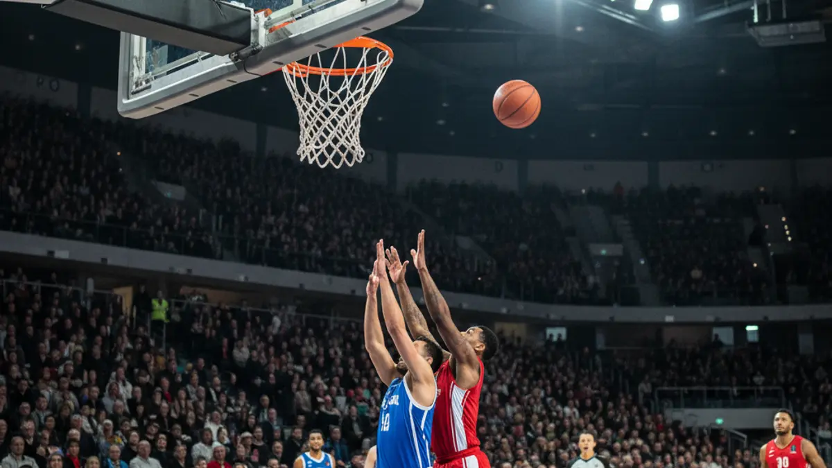 Imaxe xenérica dunha cancha de baloncesto durante un partido importante.