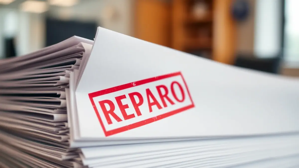 Imagen genérica de documentos oficiales con sello de reparo.