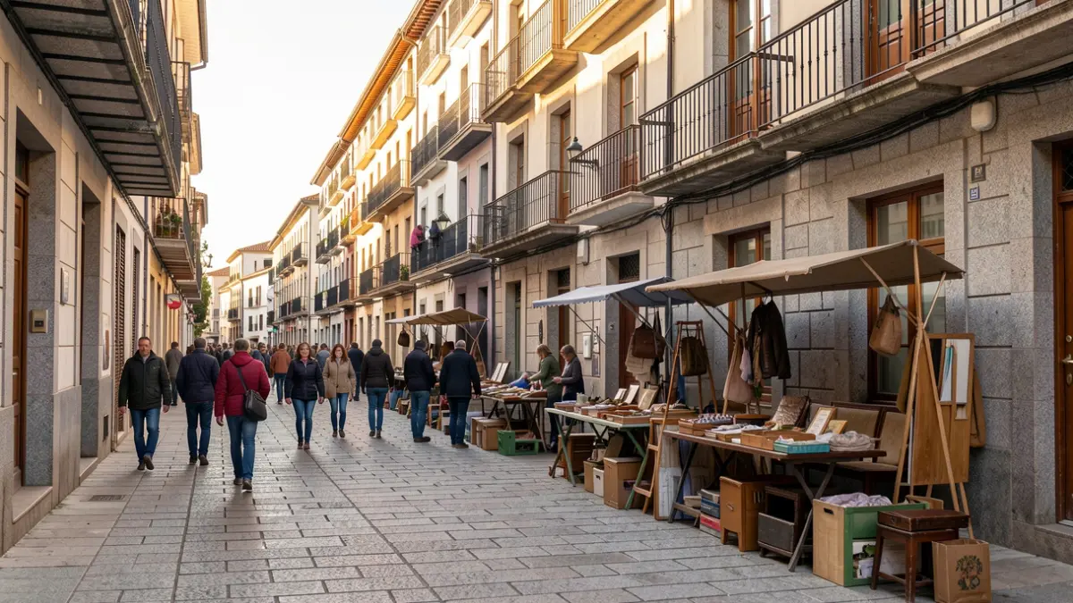 Imagen genérica de una calle de Pontevedra con puestos de segunda mano.
