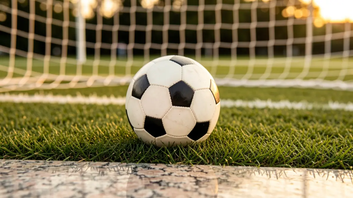 Imaxe xenérica dun balón de fútbol sobre herba recén cortada.