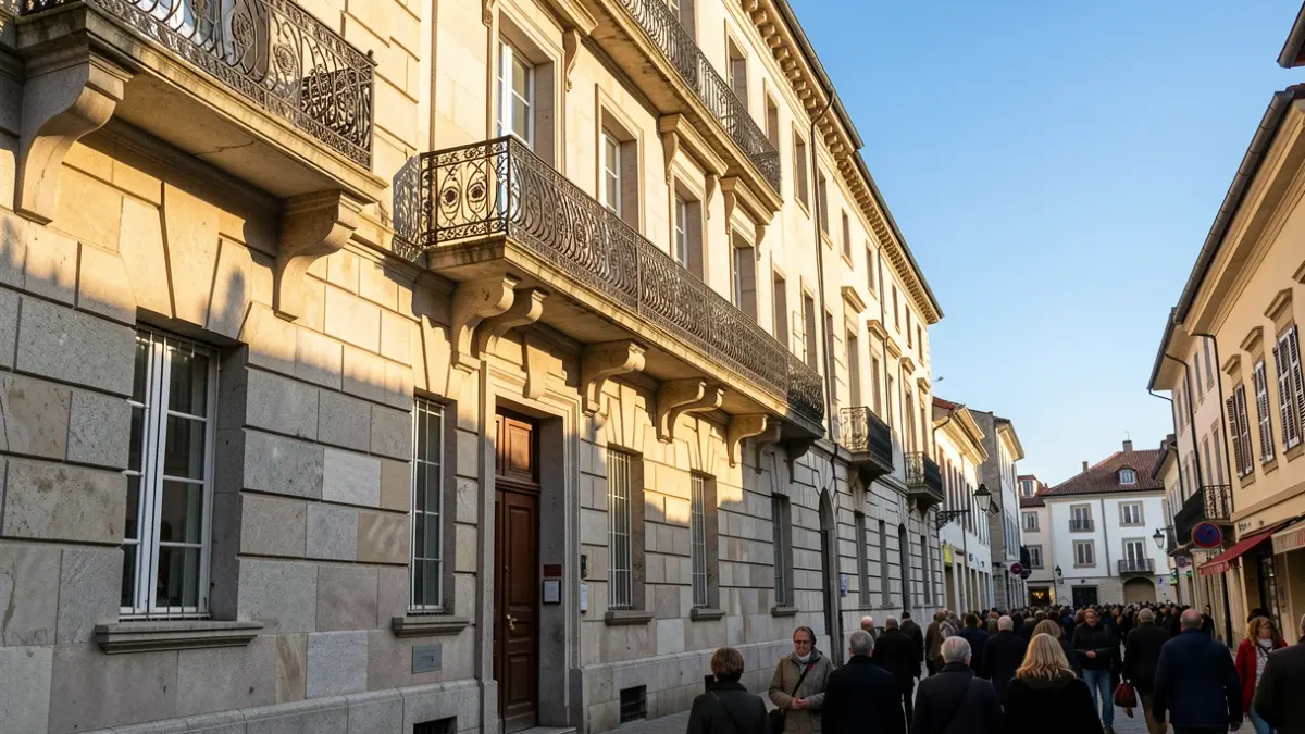 Imaxe xenérica dun concello galego con balcón de ferro e luz solar.