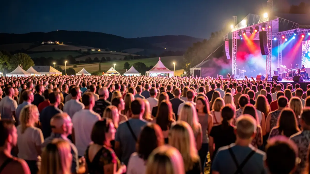Imagen genérica de un festival de música con gente y luces.