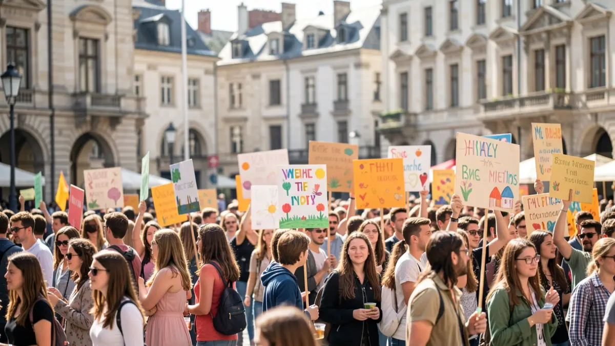 Estudantes participando nunha xornada reivindicativa polo uso do galego nunha praza da cidade.