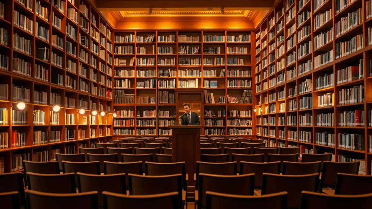 Imagen genérica de una sala de conferencias o biblioteca.