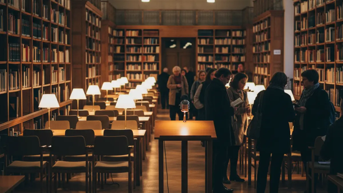 Imaxe xenérica dunha sala de exposicións ou teatro, con iluminación cálida e un ambiente cultural.
