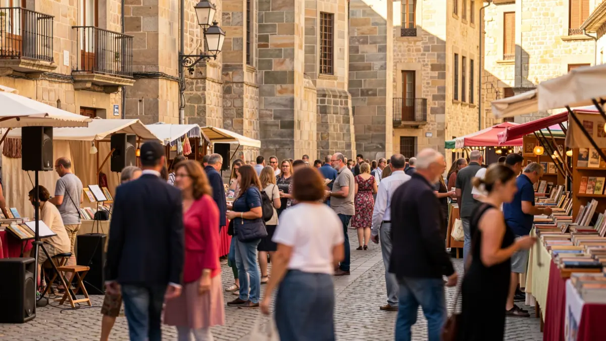 Imagen genérica de una plaza gallega con gente disfrutando de un evento cultural.