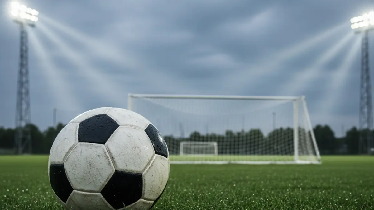 Imaxe xenérica dun balón de fútbol no céspede dun estadio.