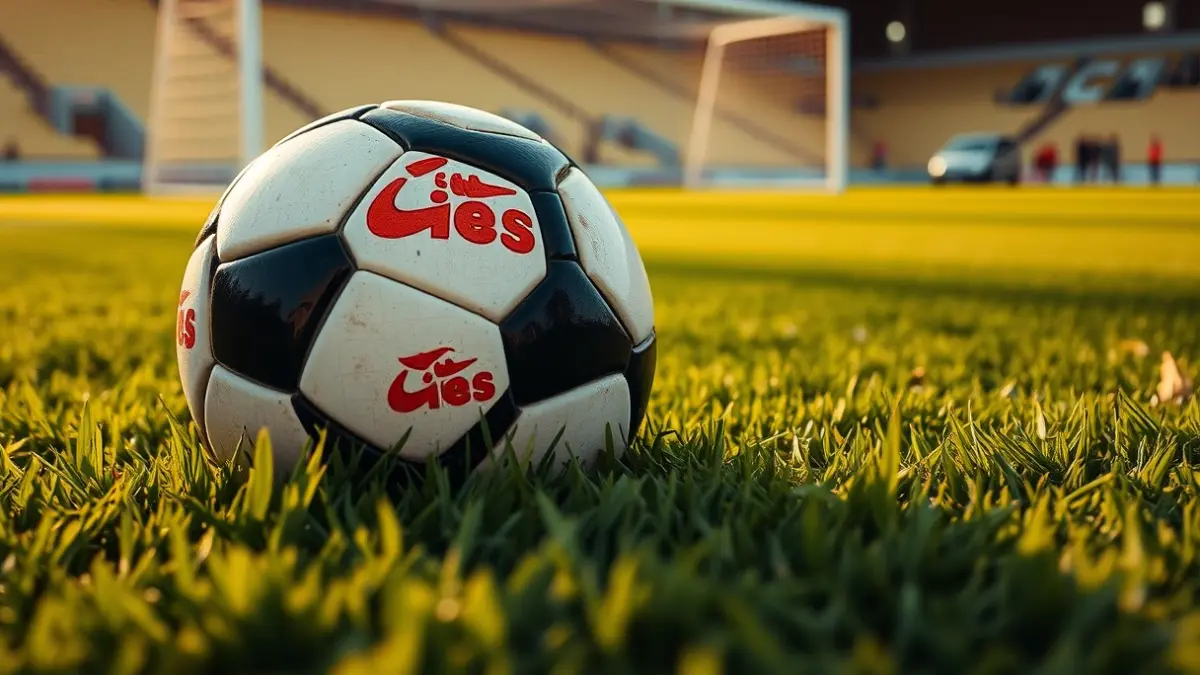 Imaxe xenérica dun balón de fútbol sobre o céspede dun campo.
