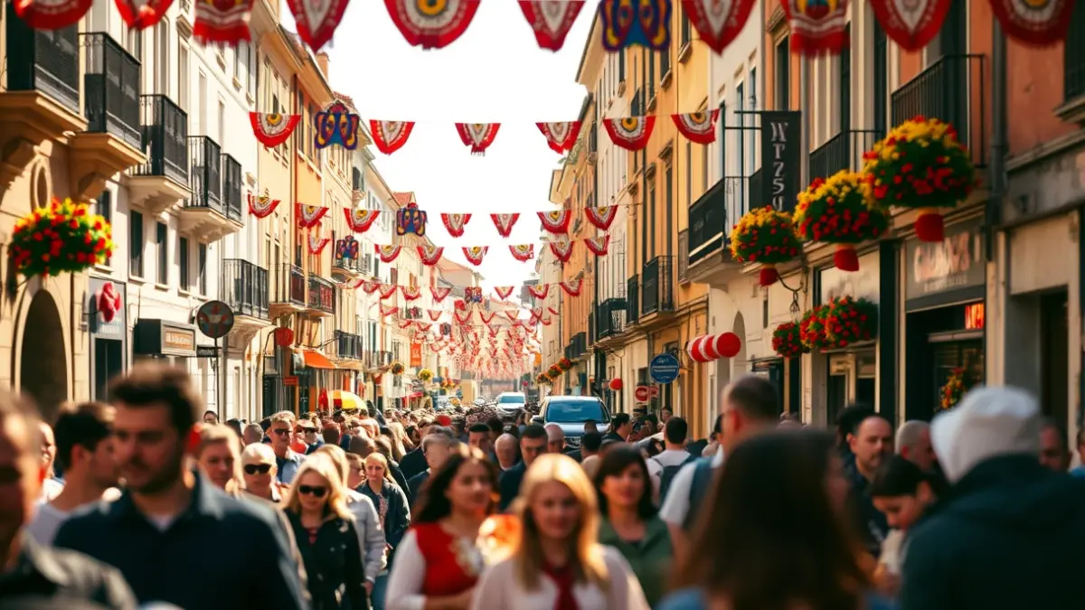 Imagen genérica de una fiesta tradicional gallega con decoraciones y gente.