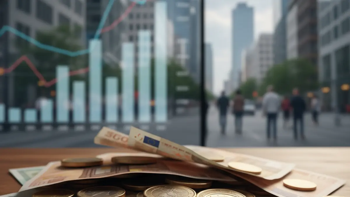 Imaxe xenérica de moedas e billetes de euro sobre unha mesa.
