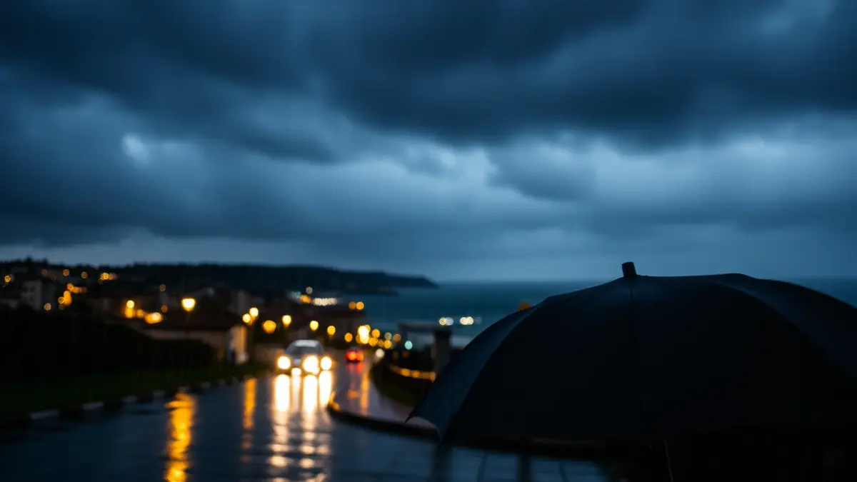 Imagen genérica de un día de lluvia y tormenta en un pueblo costero gallego.