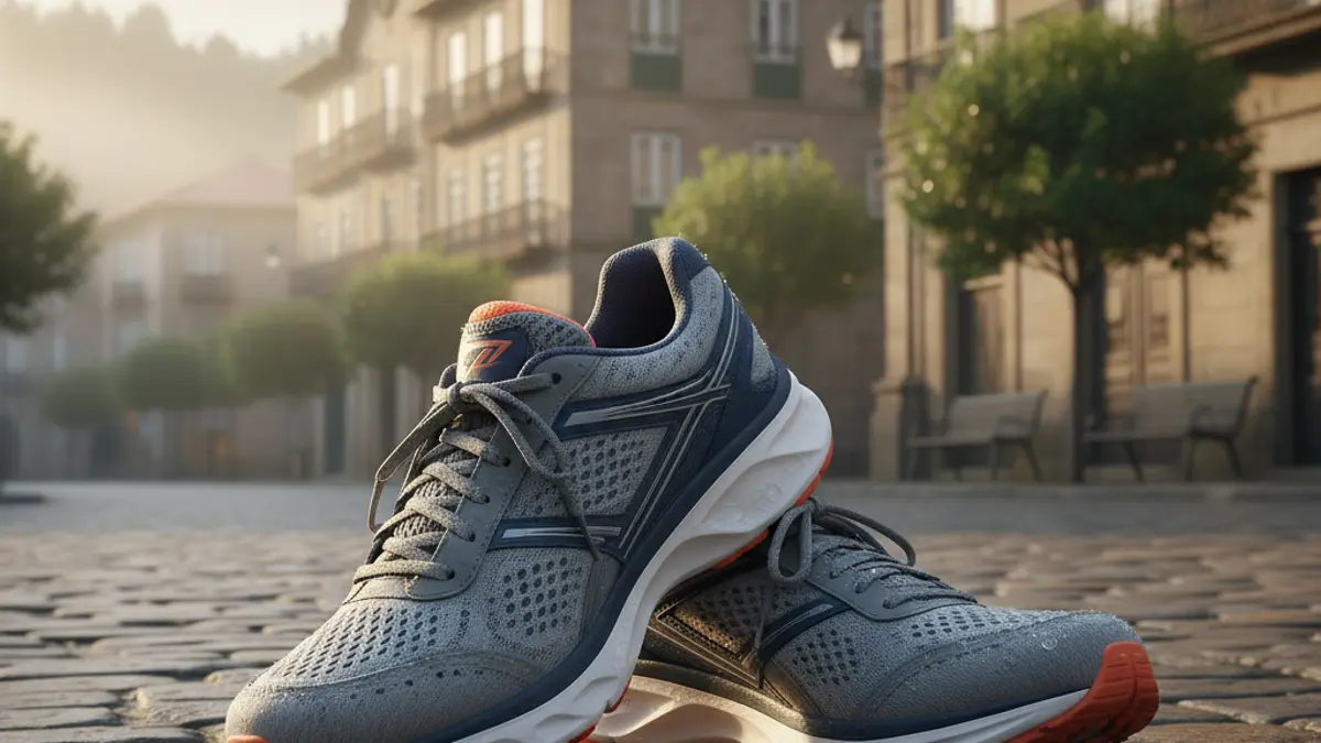 Imaxe xenérica de zapatillas de correr nunha rúa urbana.