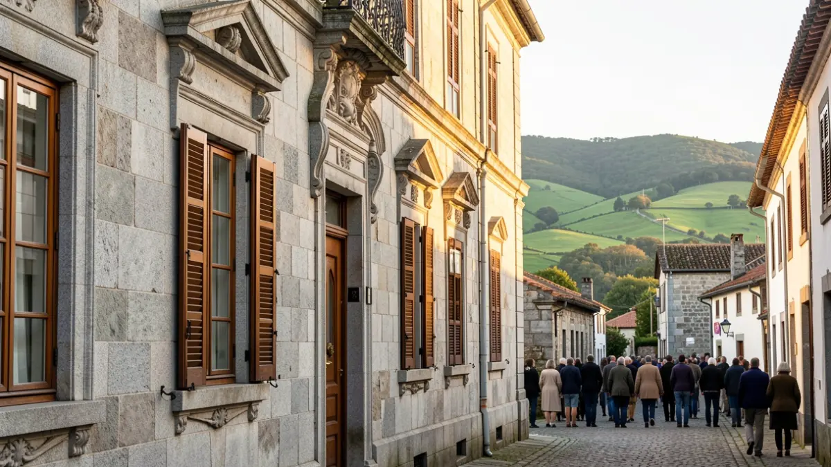 Fachada de granito dun edificio histórico en Pazos de Arenteiro, Boborás.