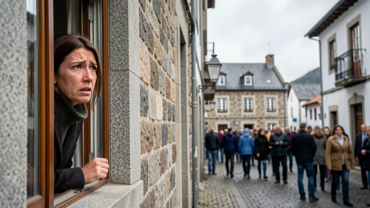 Imagen de una mujer preocupada mirando por la ventana de un piso en Galicia.