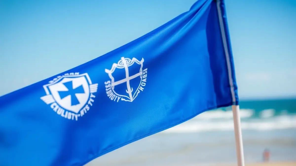 Imaxe xenérica dunha bandeira azul ondeando nunha praia.