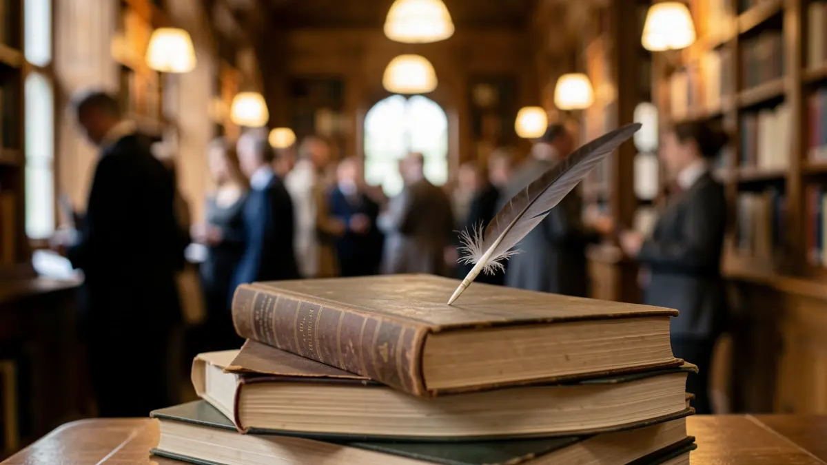 Imaxe xenérica de libros e unha pluma.