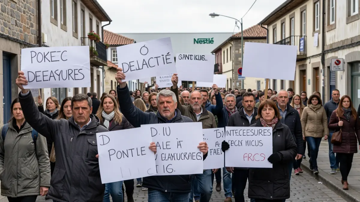 Manifestación de traballadores de Nestlé en Pontecesures contra o ERE.