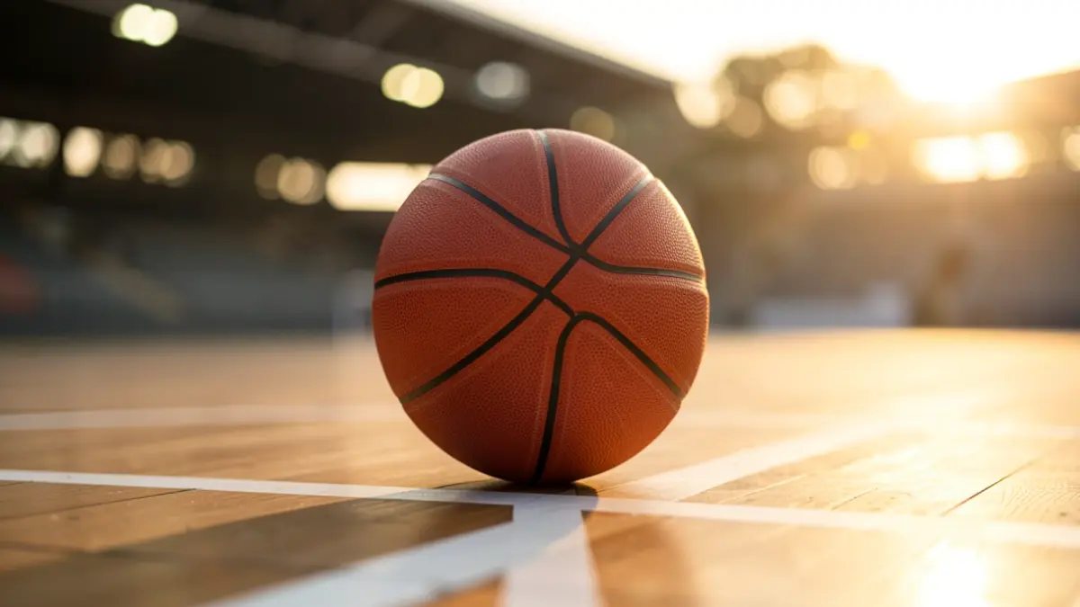 Imaxe xenérica dunha pelota de baloncesto nun pavillón deportivo.