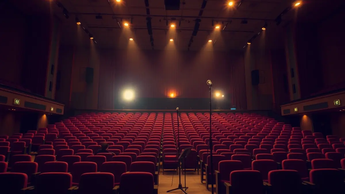 Imaxe xenérica dun auditorio baleiro antes dun concerto.