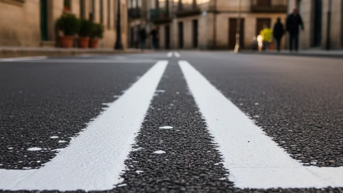 Imagen genérica de líneas de aparcamiento recién pintadas en una calle.