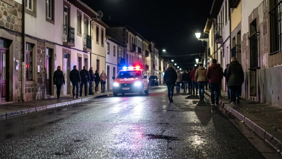 Imaxe xenérica de luces de emerxencia reflectindo nunha rúa mollada pola noite.