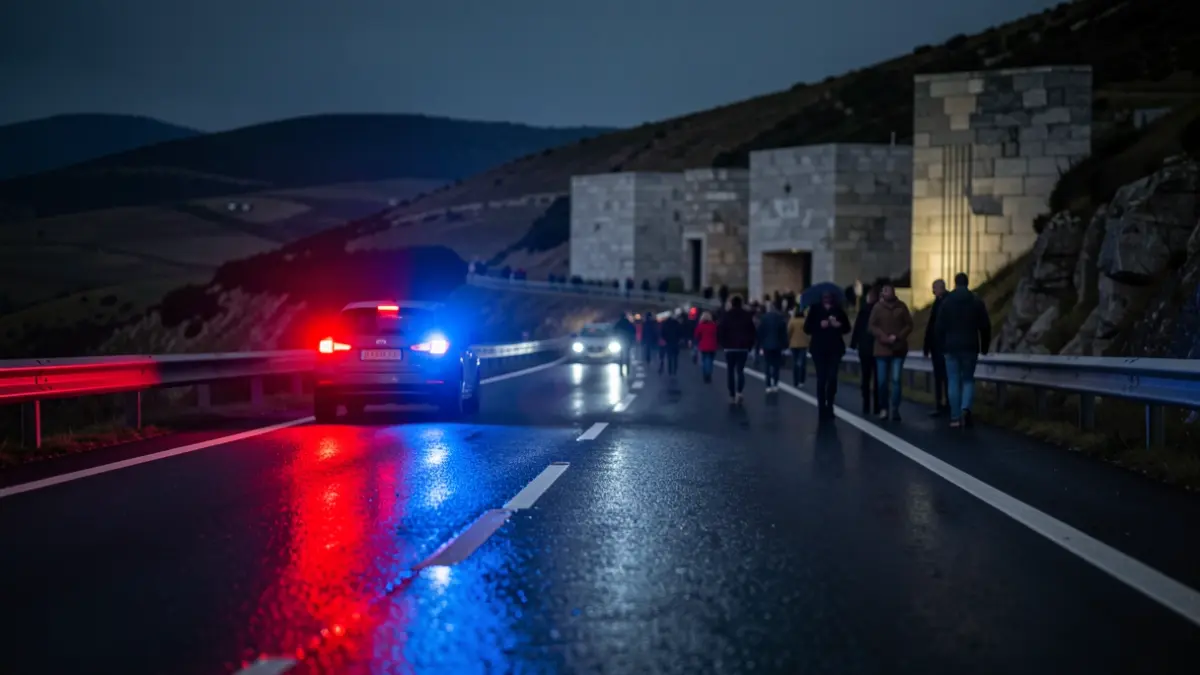 Imagen genérica de luces de emergencia reflejando en una carretera mojada por la noche.