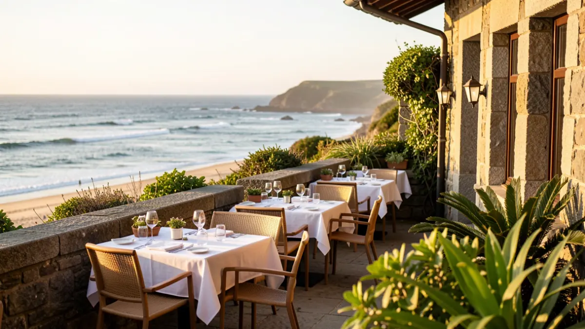 Imaxe xenérica dun restaurante de praia galego con vistas ao mar.