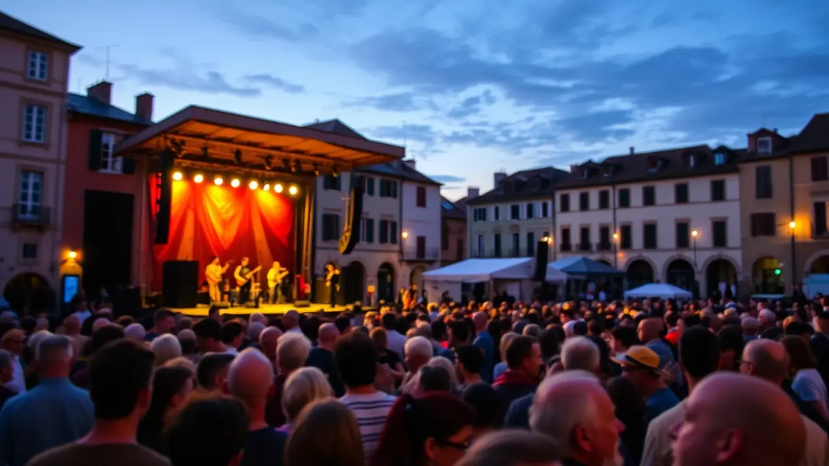 Imaxe xenérica dun festival de música ao aire libre nunha praza.