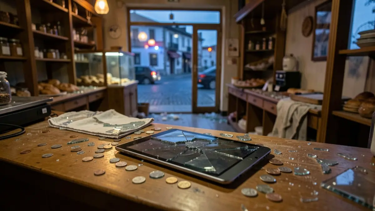 Imaxe dunha pastelería destrozada tras un roubo na cidade de Ourense.