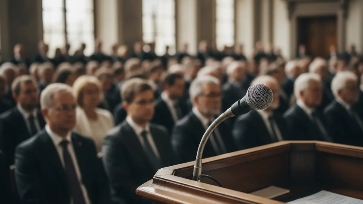 Imaxe xenérica dun micrófono nun atril, simbolizando o debate político.