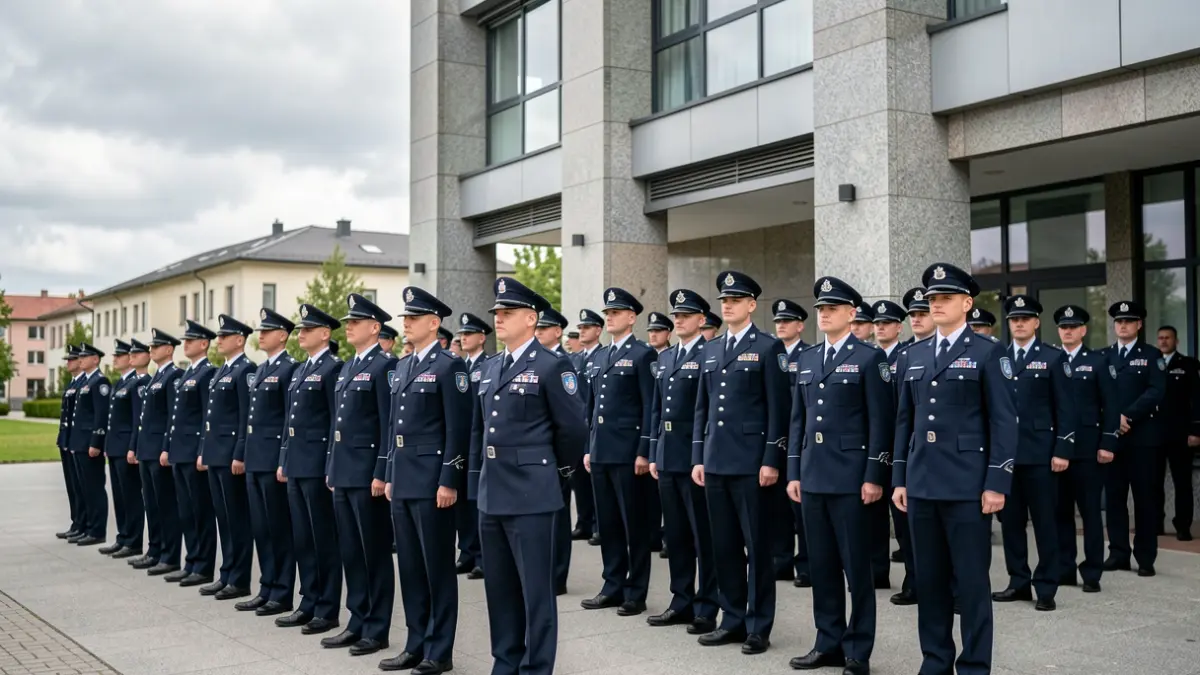 Agentes de la Policía Local de Sanxenxo en formación durante la celebración de la festividad de su patrona.