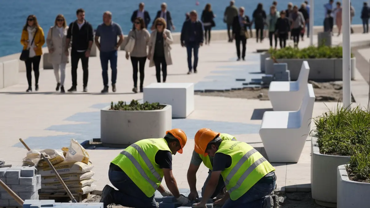 Obras de mejora en el Paseo de Silgar en Sanxenxo.
