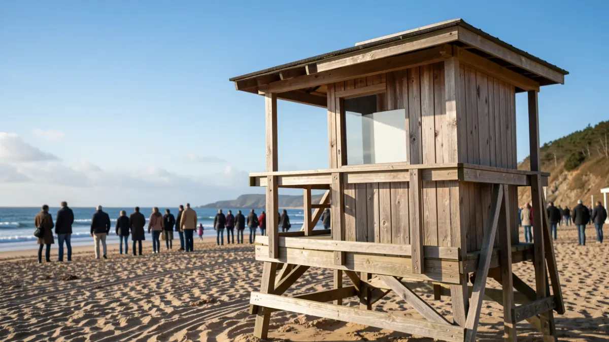 Imagen de una torre de vigilancia en una playa de Sanxenxo.